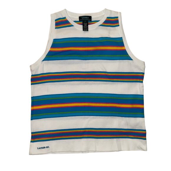 Lauren by Ralph Lauren Tops - Lauren Ralph Lauren Striped Cotton Tank Top White Multicolor Women's Large Y2K